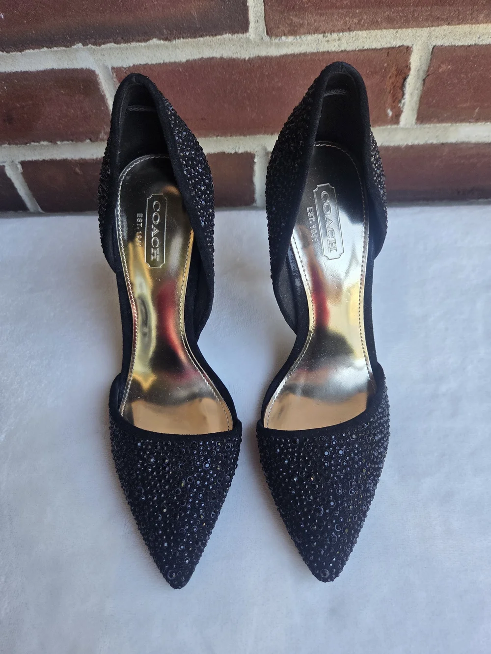 Coach Black Rhinestone Crystal D’Orsay Pointed Toe Stiletto Heels Size 5